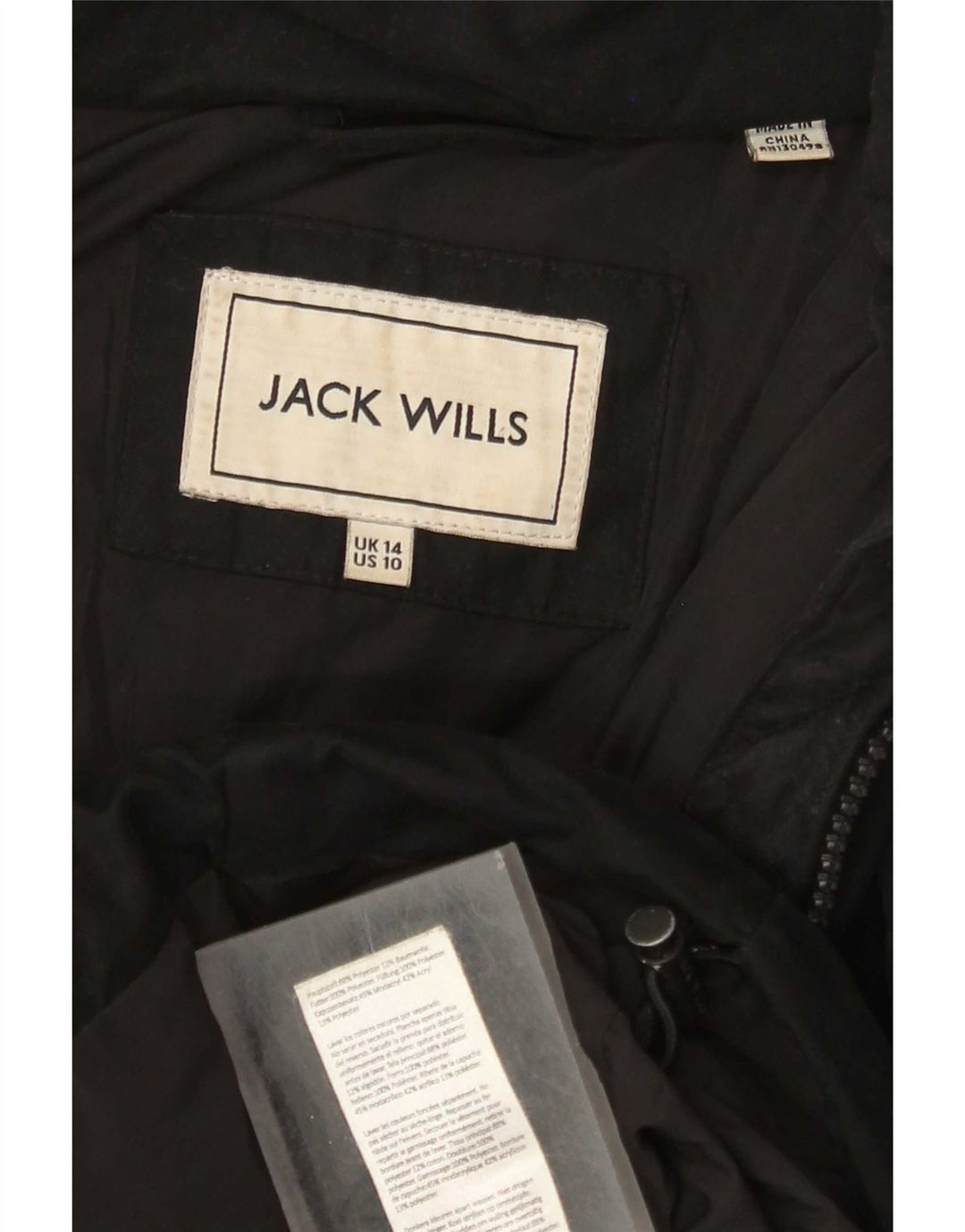 Jack Wills Chaqueta acolchada con capucha para mujer UK 44 Grande Poliéster negro