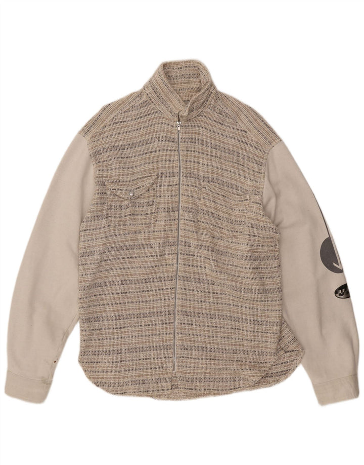 VINTAGE Chaqueta bomber gráfica para hombre Reino Unido 44 2XL Lana a rayas beige