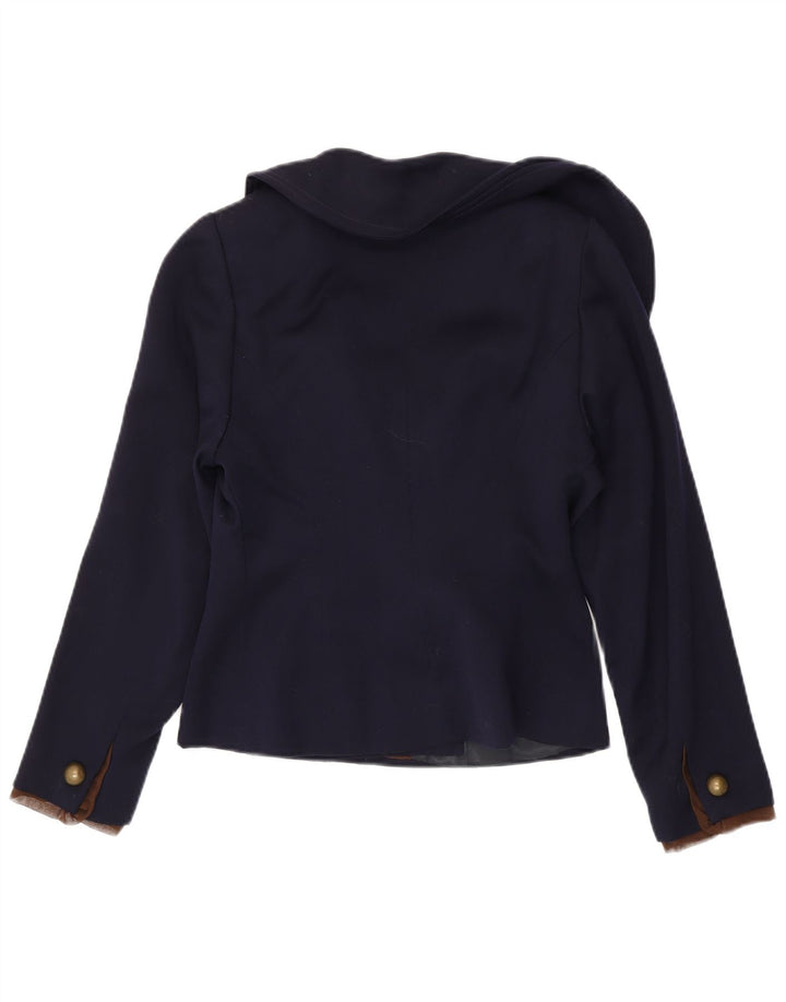 Vintage mujer 2 botones Blazer chaqueta Reino Unido 10 pequeño azul marino