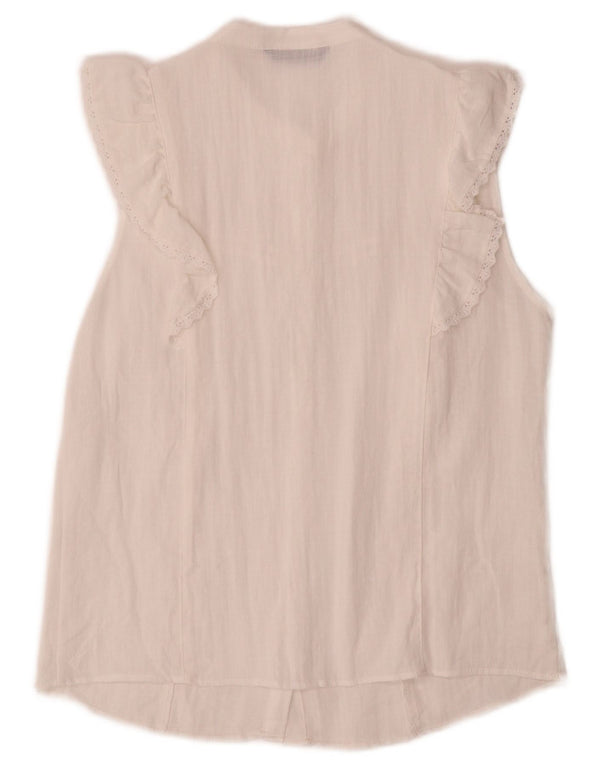Zara Blusa sin mangas con volante en la parte delantera para mujer UK 10 Small White