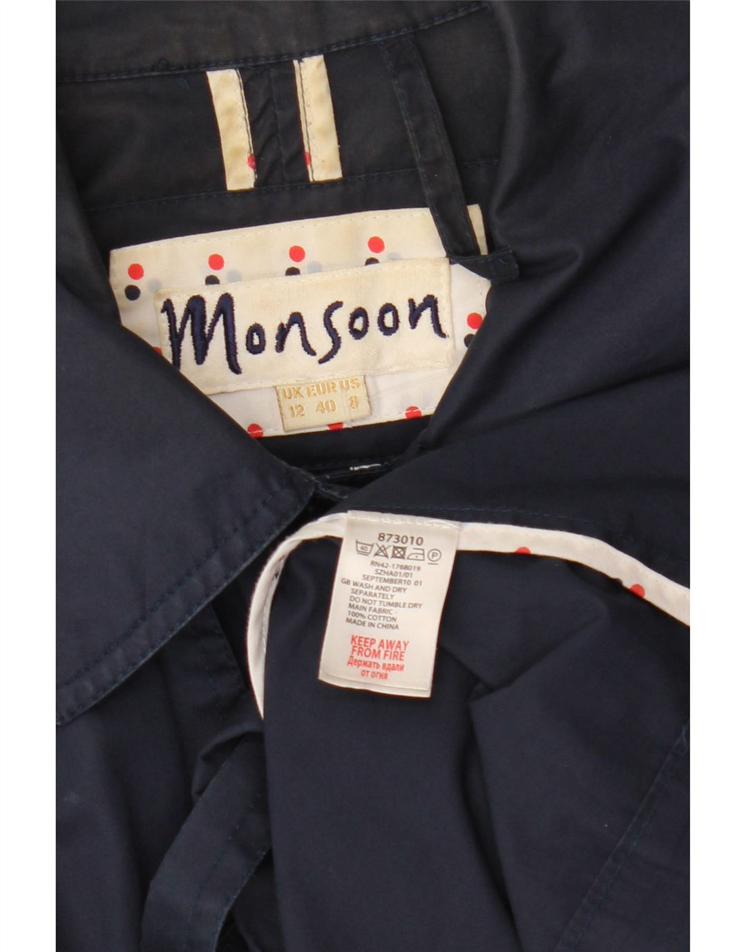Monsoon Gabardina para mujer UK 40 Algodón azul marino mediano