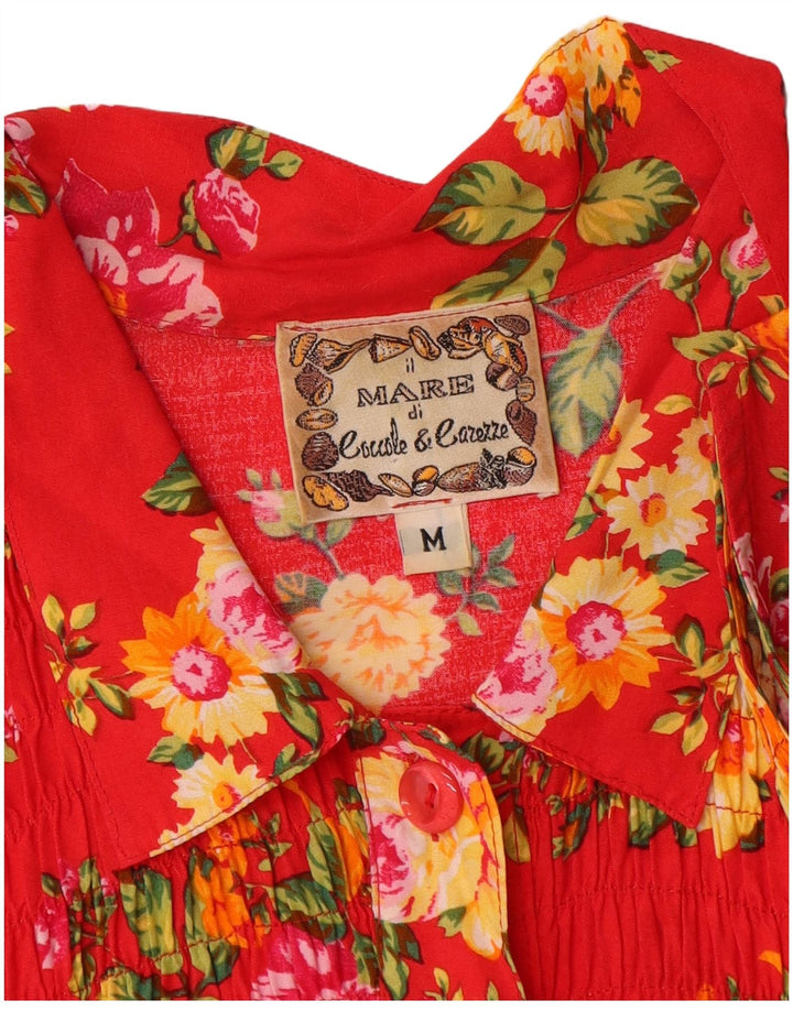 VINTAGE Mujer Sin Mangas Una Línea Vestido Reino Unido 12 Medio Rojo Floral