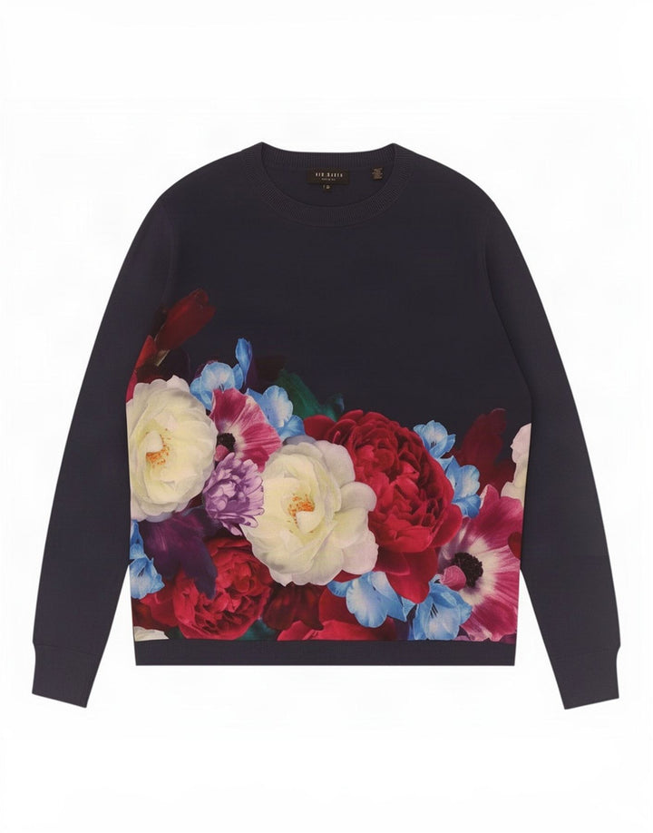 Ted Baker - Jersey para mujer con cuello barco, talla 3, mediano, azul marino, floral