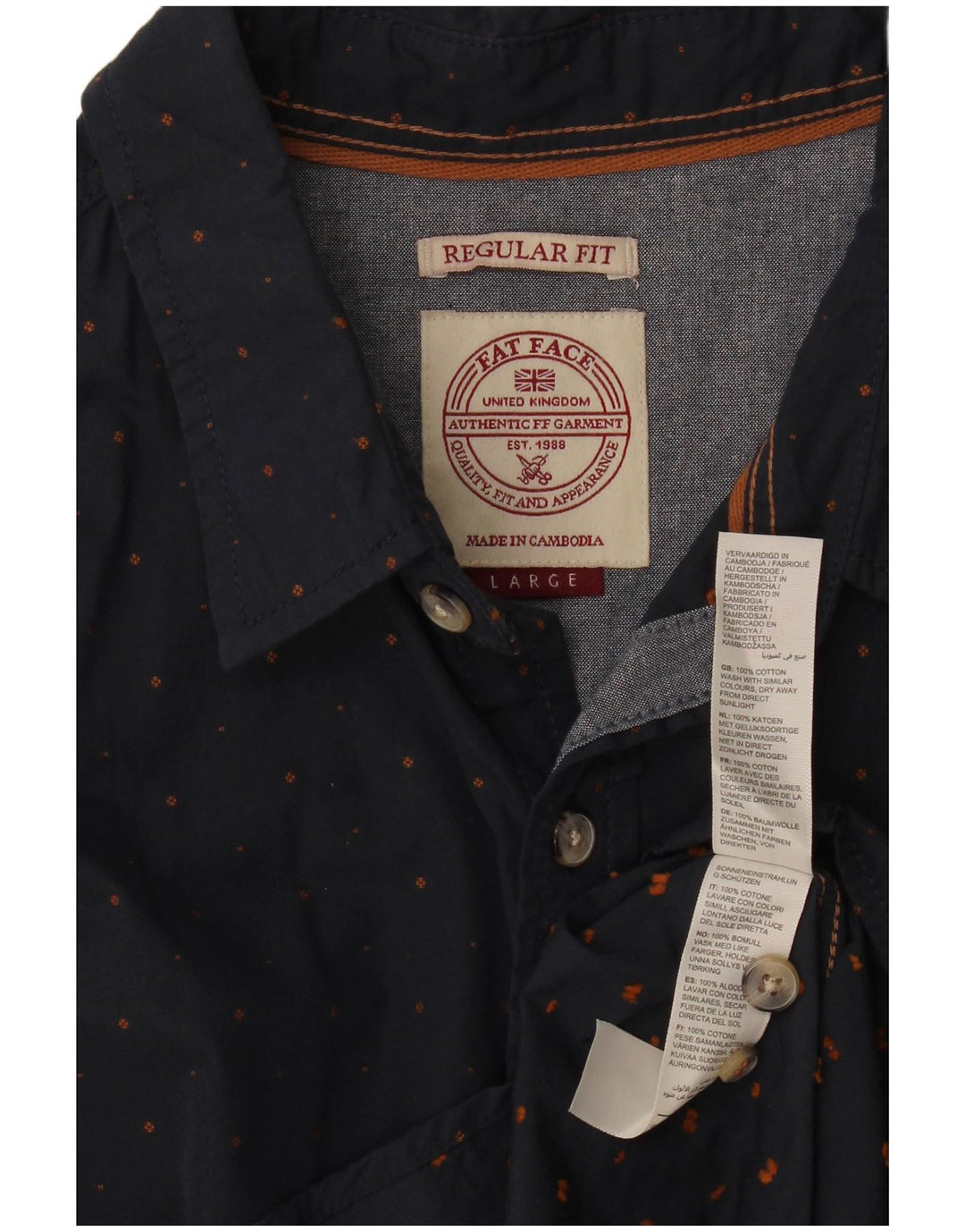 Camisa de corte estándar para hombre de Fat Face de algodón con lunares en azul marino grande