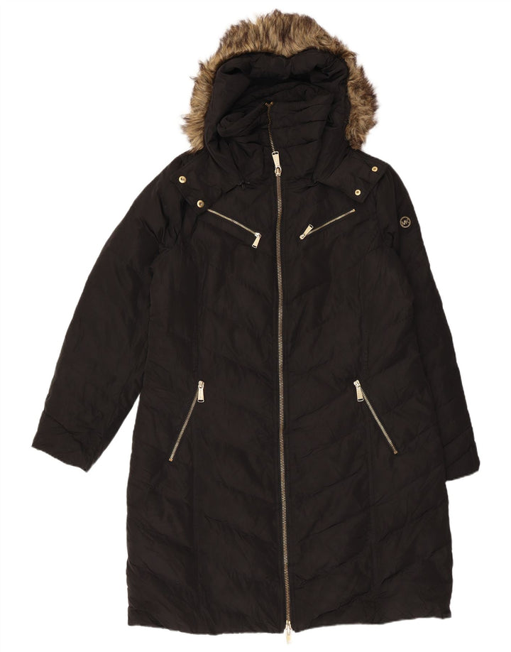 Michael Kors Abrigo acolchado con capucha para mujer UK 46 Grande Poliéster negro