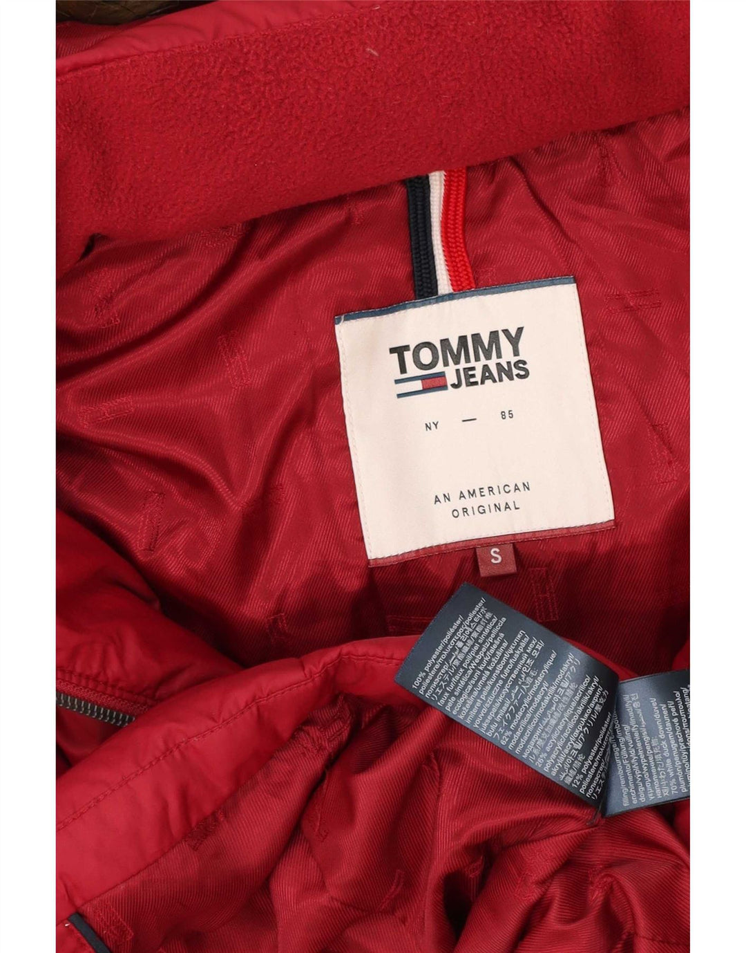 Tommy Hilfiger Chaqueta acolchada con capucha para mujer UK 10 Small Poliéster rojo