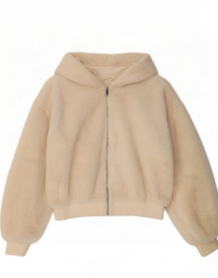 Topshop Chaqueta Bomber con Capucha y Oso de Peluche para Mujer UK 10 Small Off White