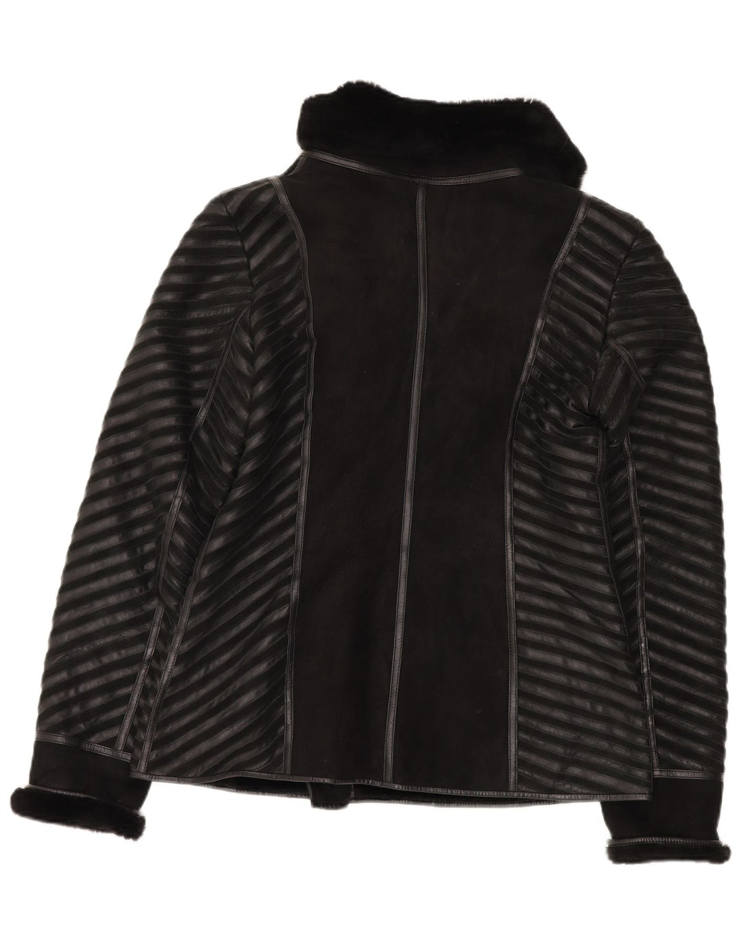 Vintage mujer shearling chaqueta Reino Unido 18 XL cuero de rayas negras