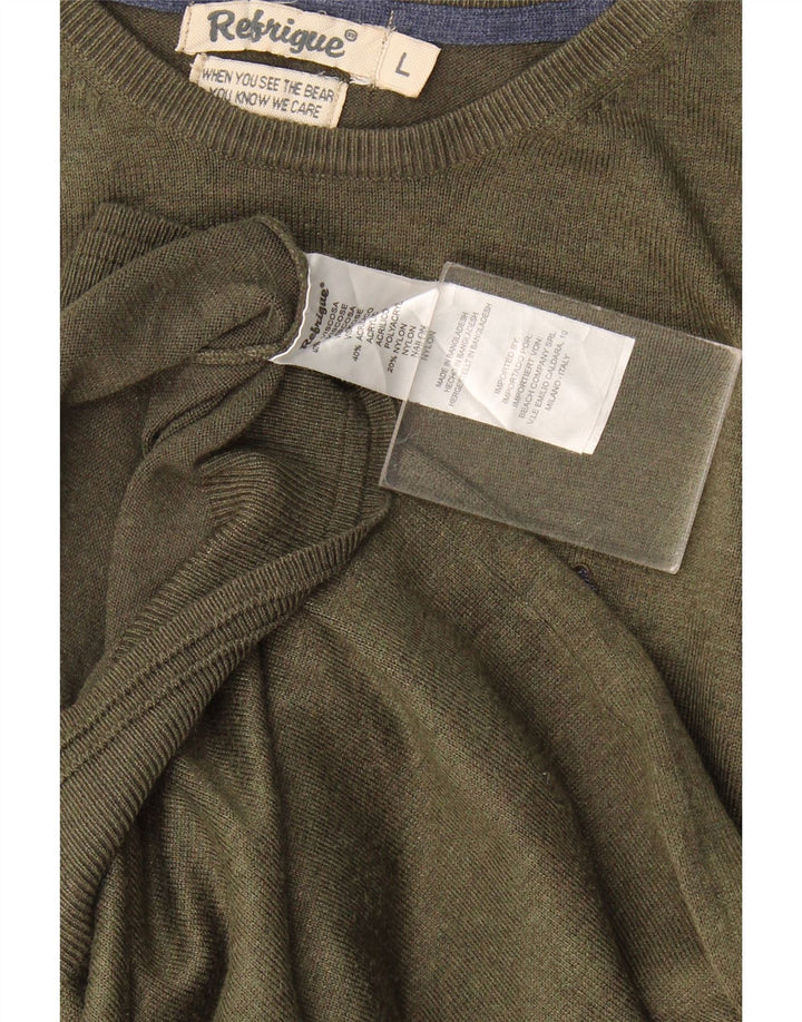 Refrigiwear - Jersey de cuello redondo para hombre, talla grande, viscosa caqui