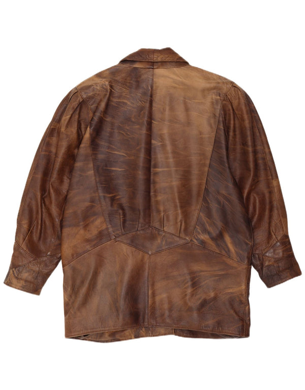 Vintage mujer chaqueta de cuero de gran tamaño Reino Unido 14 tinte de corbata marrón medio