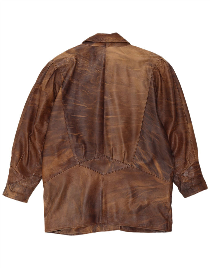 Vintage mujer chaqueta de cuero de gran tamaño Reino Unido 14 tinte de corbata marrón medio
