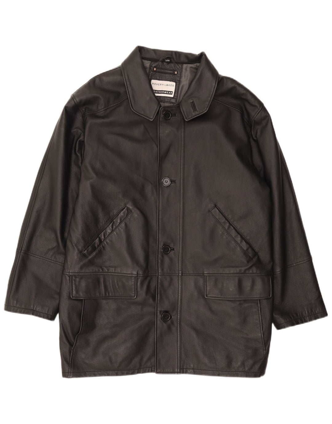 ROVER&LAKES Abrigo de cuero para hombre IT 48 Cuero negro mediano
