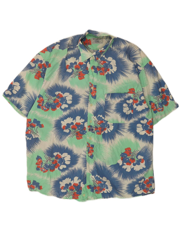 UNIFORM Camisa de manga corta para hombre XL Algodón floral verde