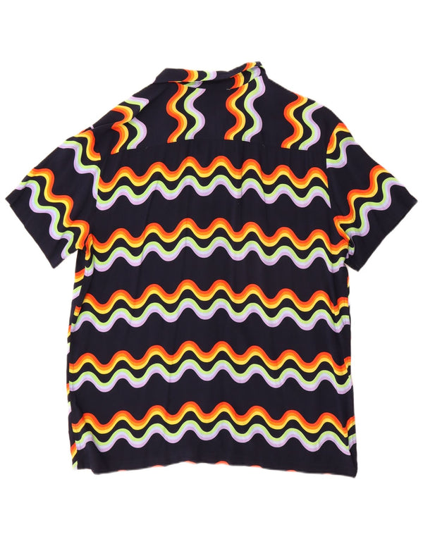Vintage hombres camisa de manga corta grande azul marino Chevron Viscosa