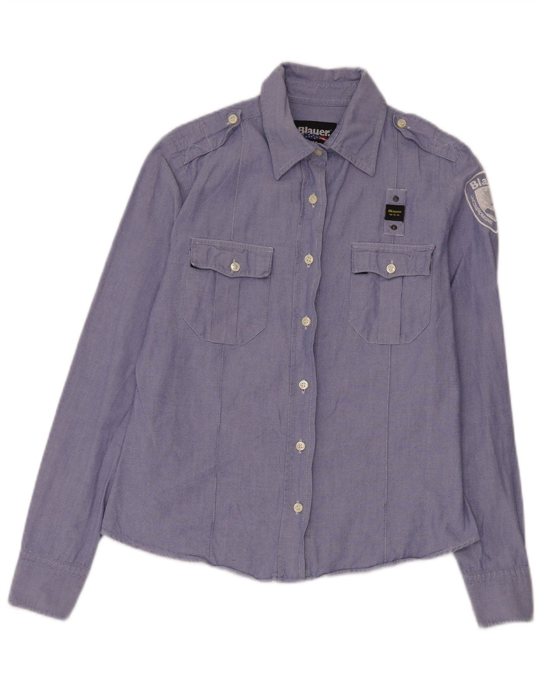 Blauer Camisa militar gráfica para mujer UK 46 Large Blue