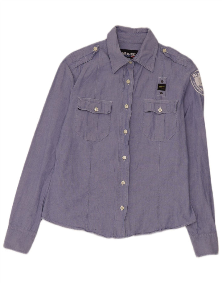Blauer Camisa militar gráfica para mujer UK 46 Large Blue