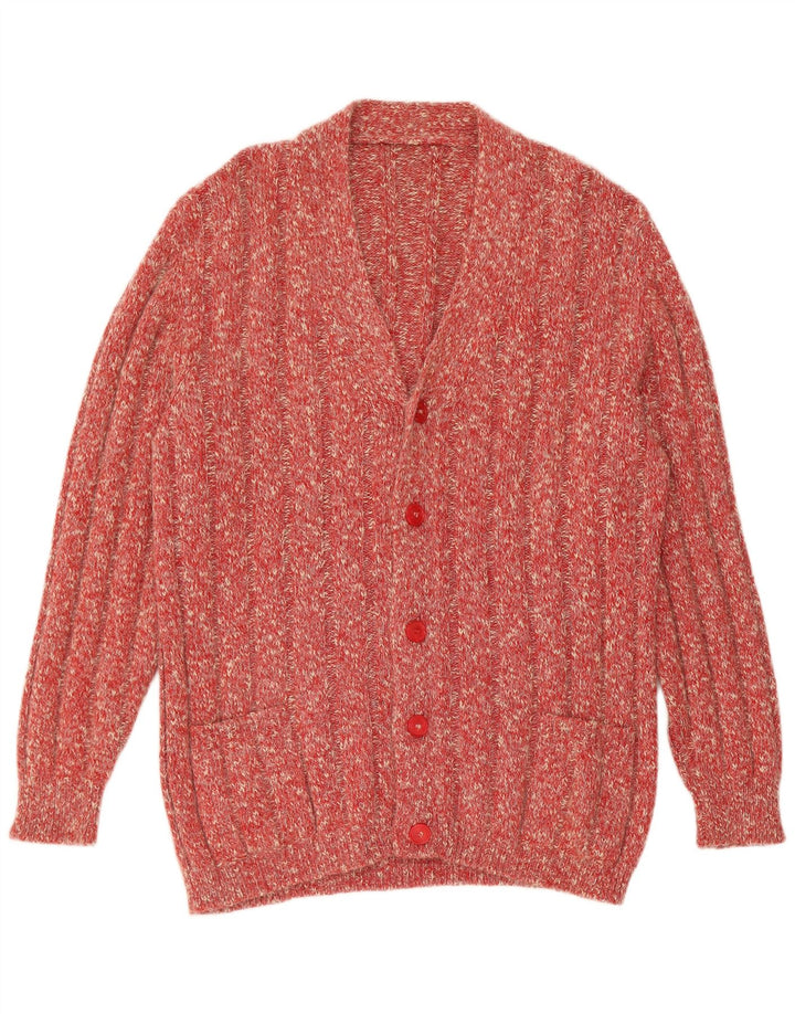 Vintage hombres Cardigan suéter grande rojo moteado