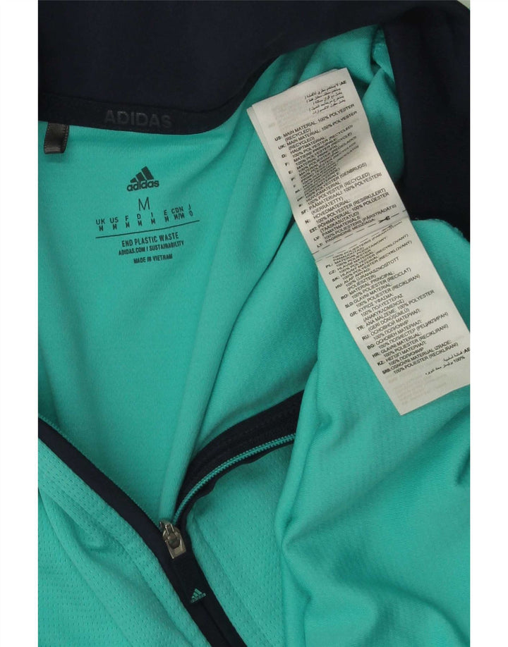 Adidas Hombre Zip Neck Jersey Chándal Top Medio Turquesa Poliéster