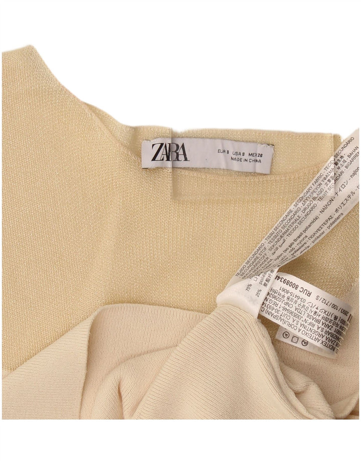Zara Mujer Crop Vest Top UK 8 Small Beige Nylon