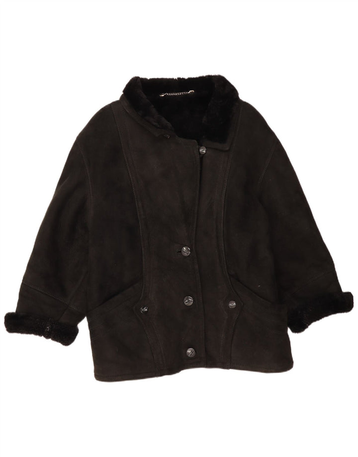 Vintage mujer chaqueta de shearling de gran tamaño IT 44 Medium Black Shearling