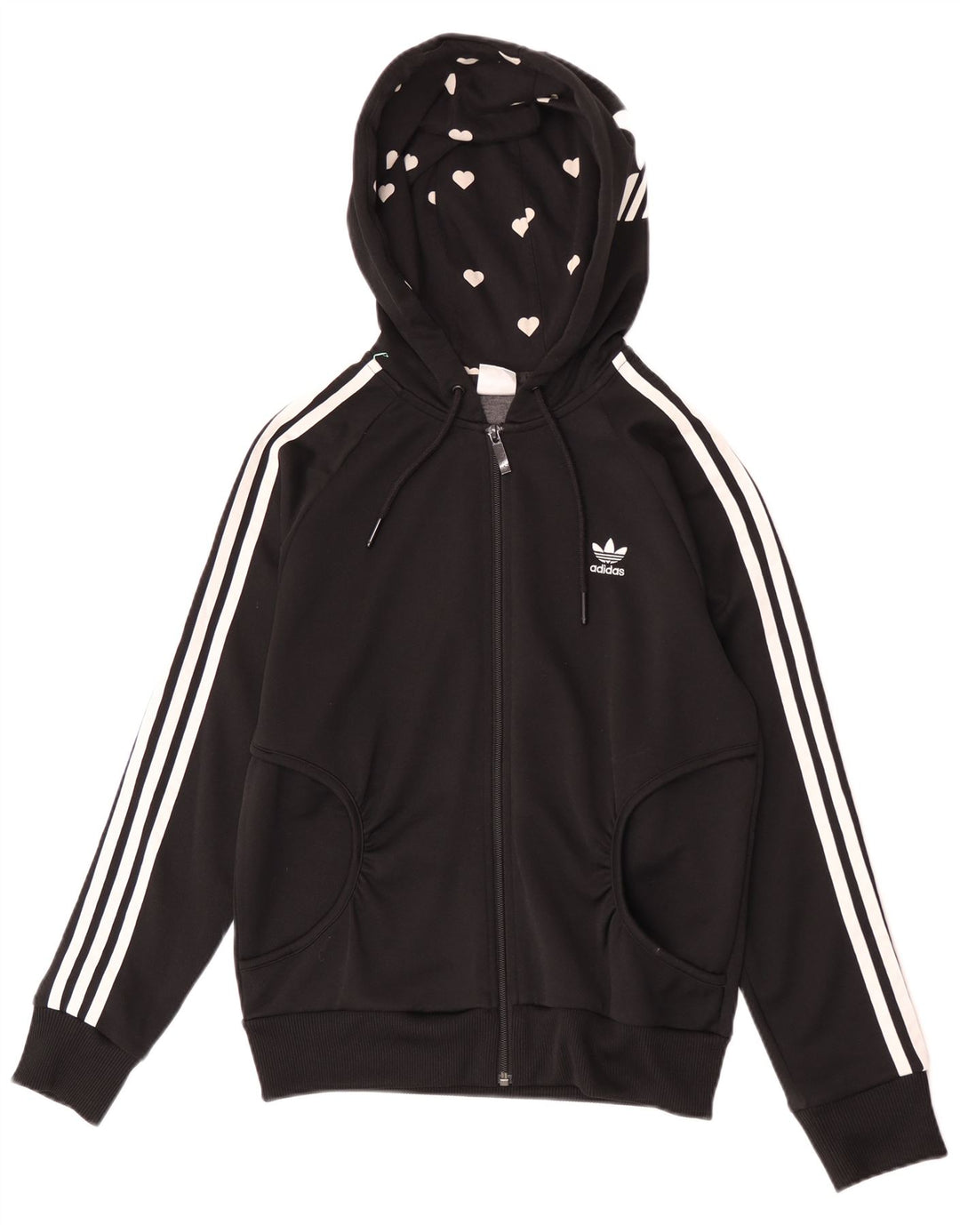 Adidas Mujer Graphic Zip Sudadera con capucha IT 40 Pequeño Poliéster Negro