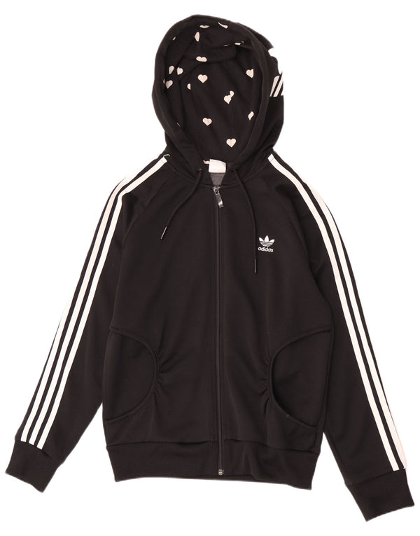 Adidas Mujer Graphic Zip Sudadera con capucha IT 40 Pequeño Poliéster Negro
