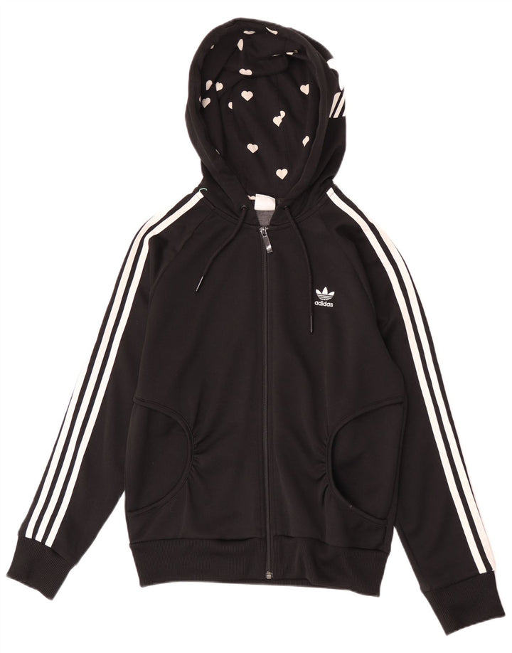 Adidas Mujer Graphic Zip Sudadera con capucha IT 40 Pequeño Poliéster Negro