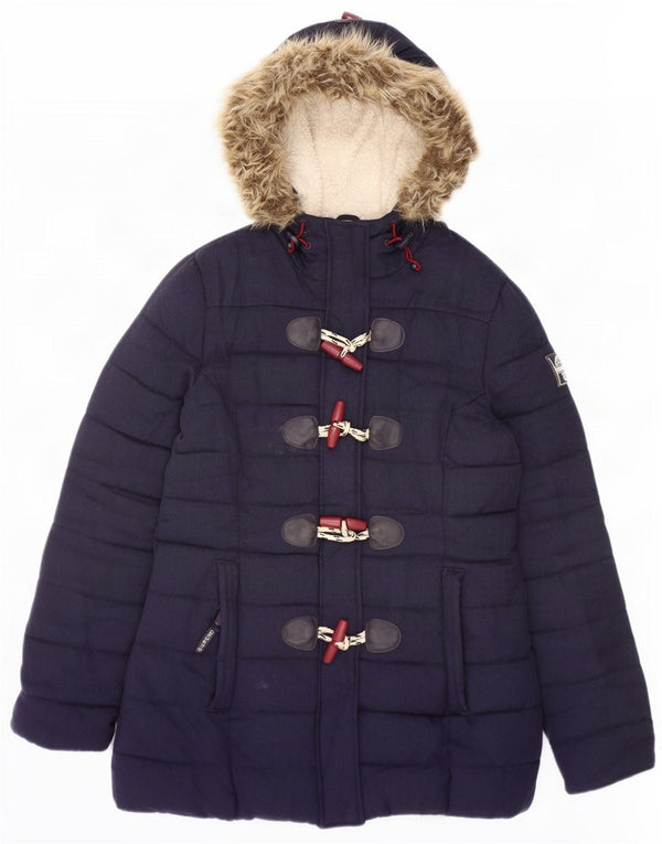 Superdry Mujer Trenca Acolchada Con Capucha UK 40 Medium Azul Marino