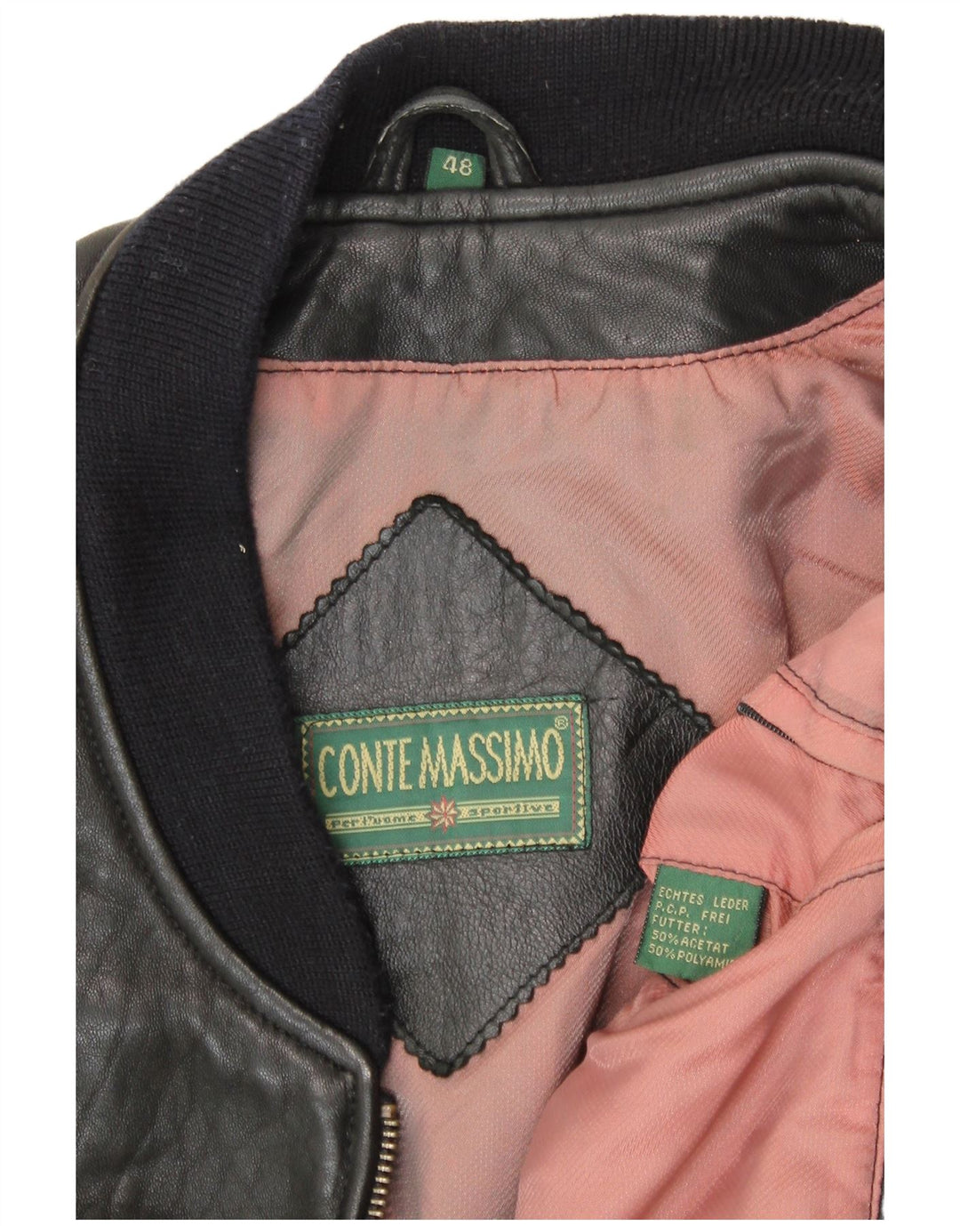Conte Massimo Chaqueta bomber holgada para hombre IT 48 Cuero negro mediano