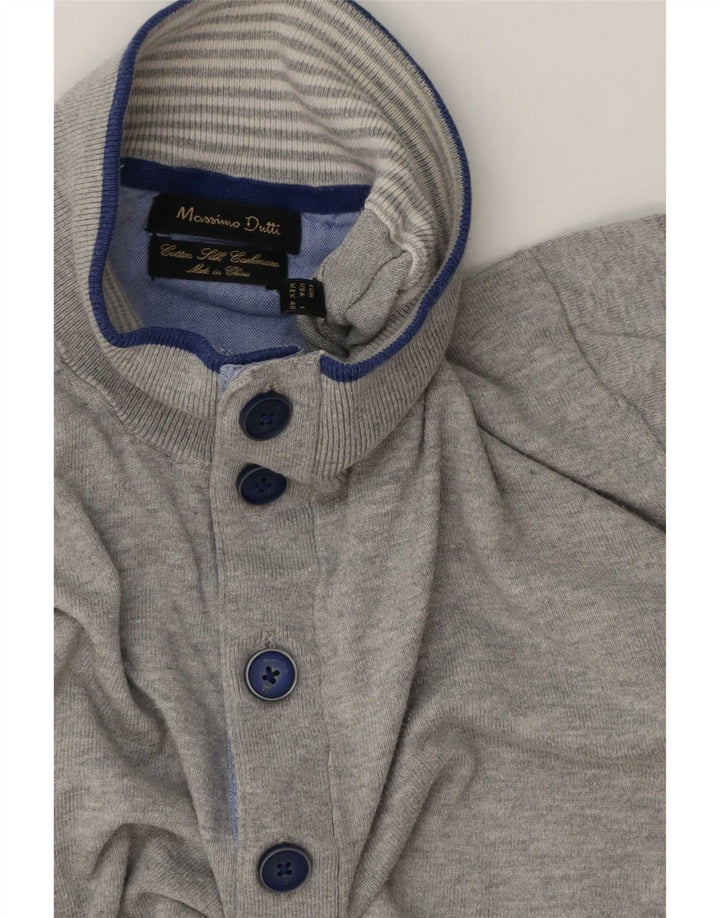 Massimo Dutti Jersey De Cuello Con Botones Para Hombre Large Algodón Moteado Gris