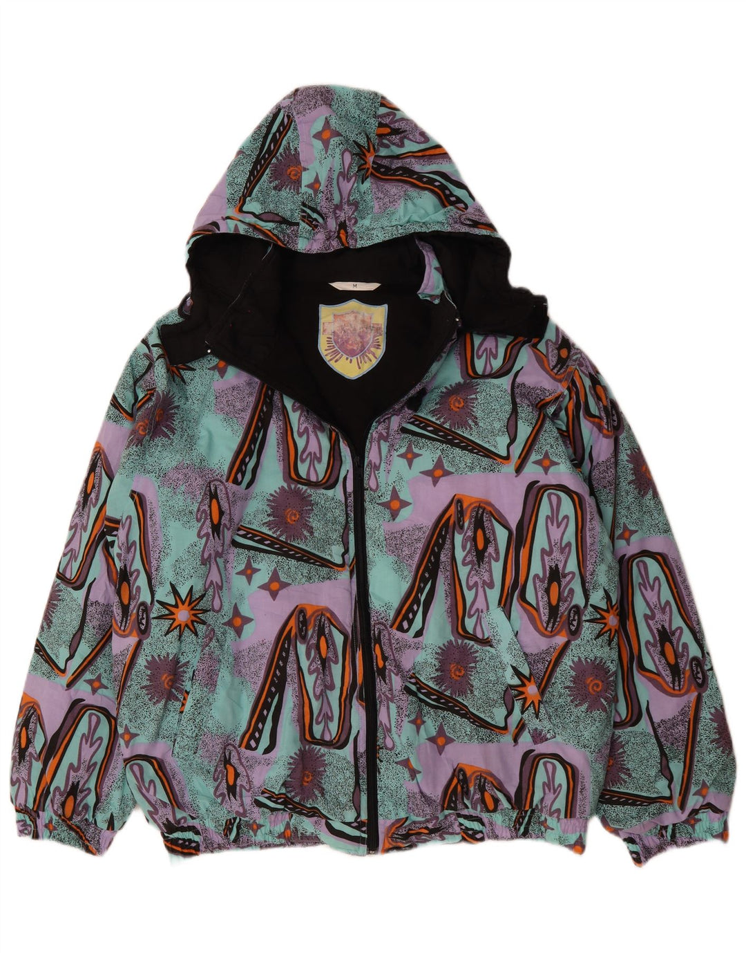 VINTAGE Hombres Patrón Abstracto Chaqueta cortavientos Reino Unido 38 Turquesa Mediana