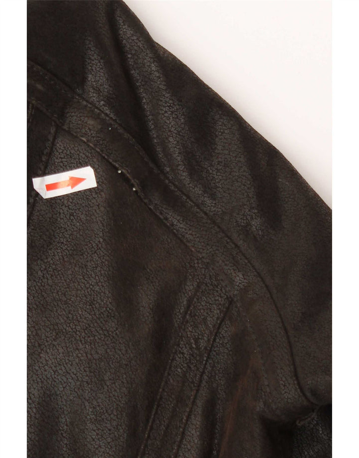 Chaqueta de cuero Sherpa vintage para hombre Reino Unido 38 Bloque de color marrón medio