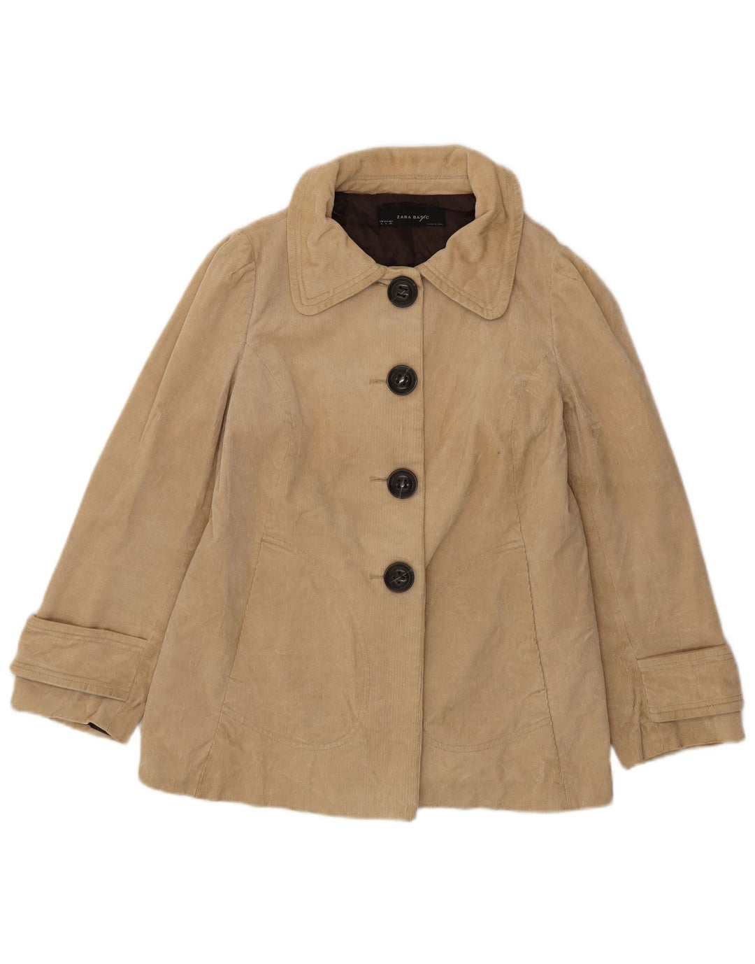 ZARA Mujer Chaqueta De Pana UK 46 Grande Algodón Beige