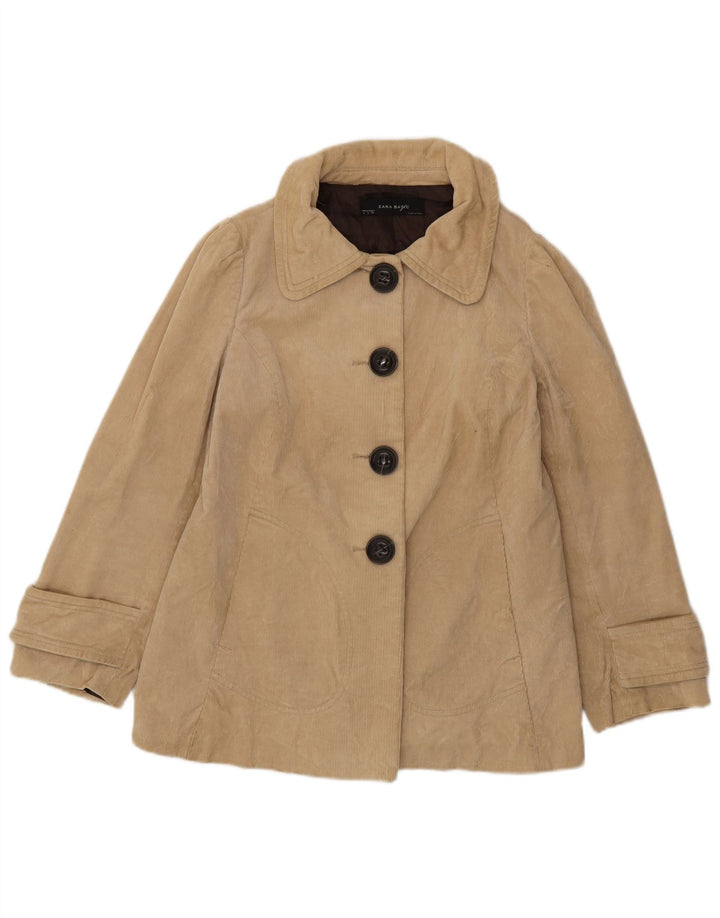 ZARA Mujer Chaqueta De Pana UK 46 Grande Algodón Beige