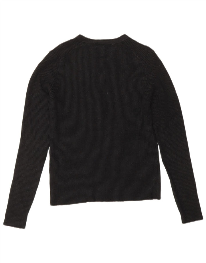 ZARA Mujer Crop Button Neck Jumper Sweater UK 42 Medium Black Viscosa