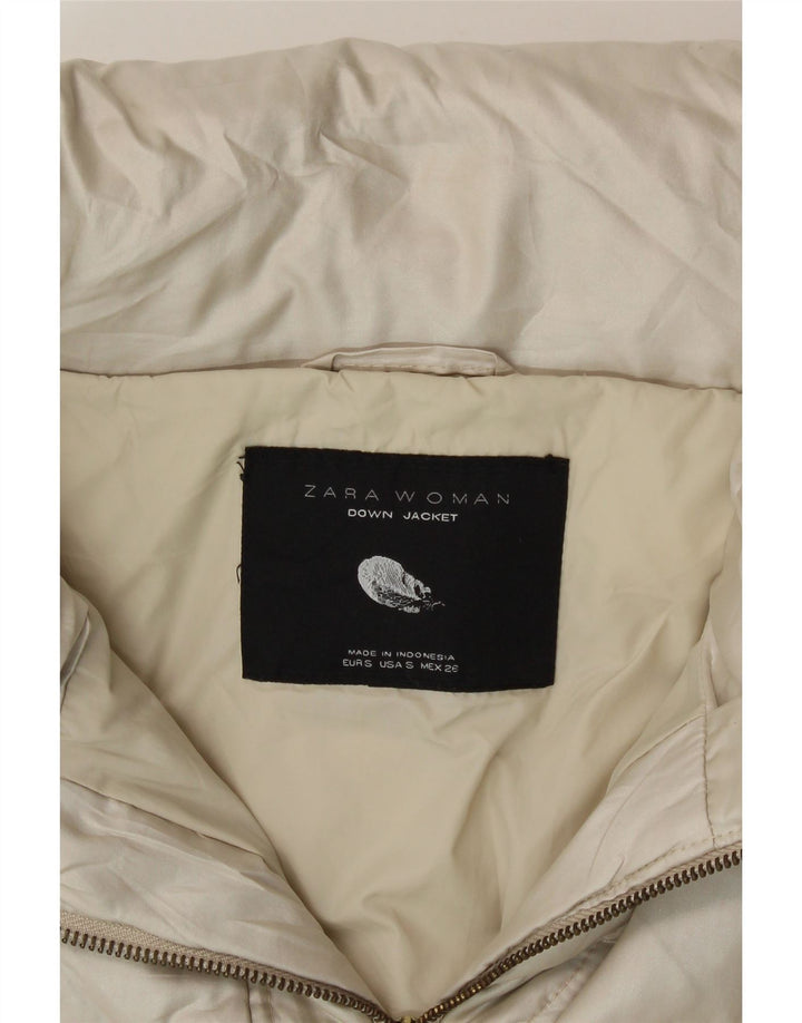 ZARA Mujer Chaqueta Acolchada UK 10 Small Off White Poliéster