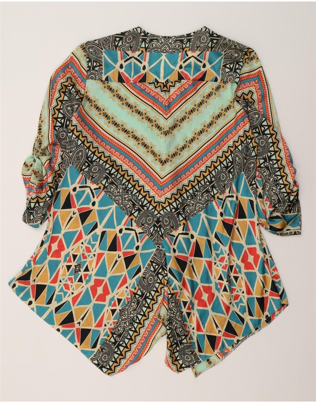 WALLIS Womens Asymmetric Cardigan Top UK 18 XL Multicoloured Geometric