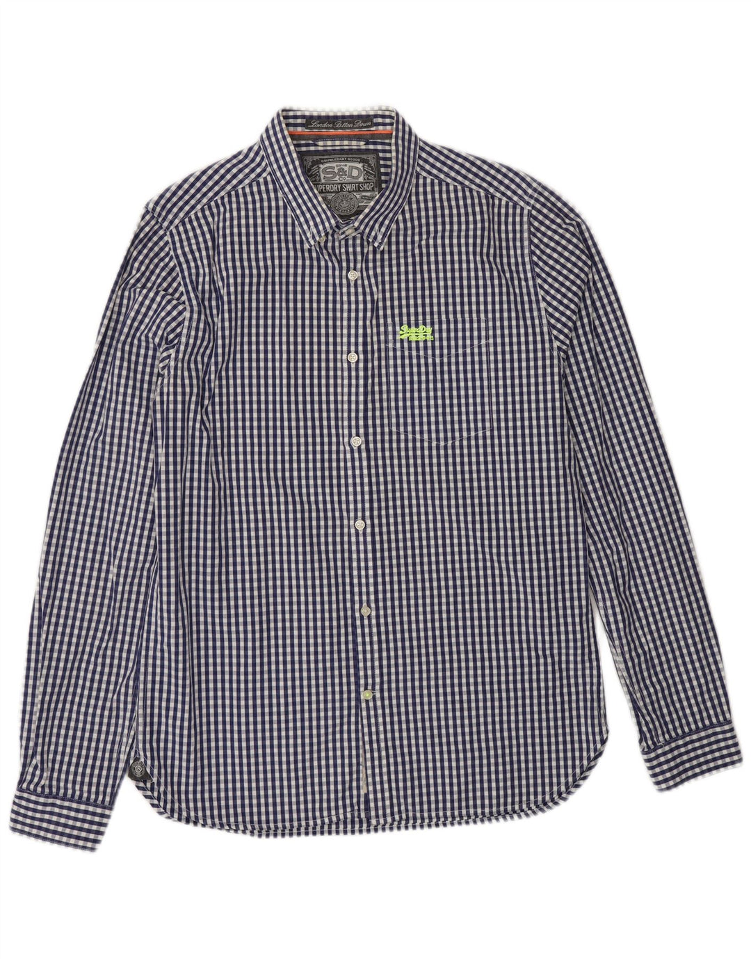 SUPERDRY Camisa para hombre grande de algodón a cuadros azul marino