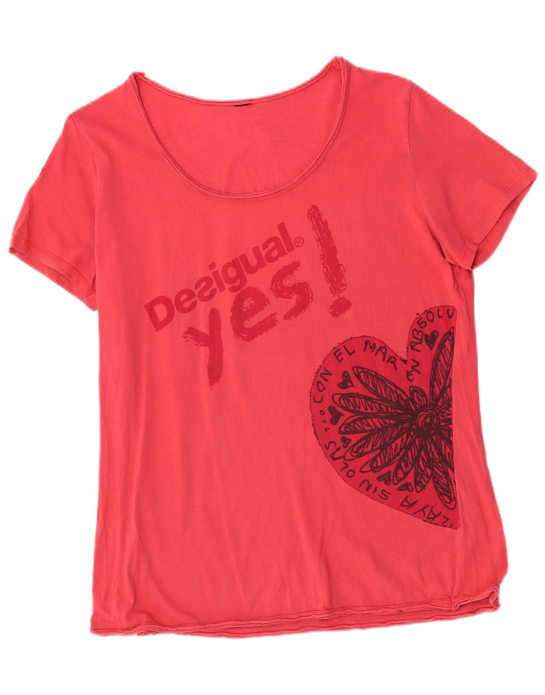 Desigual Mujer Camiseta Gráfica Top UK 14 Medium Pink