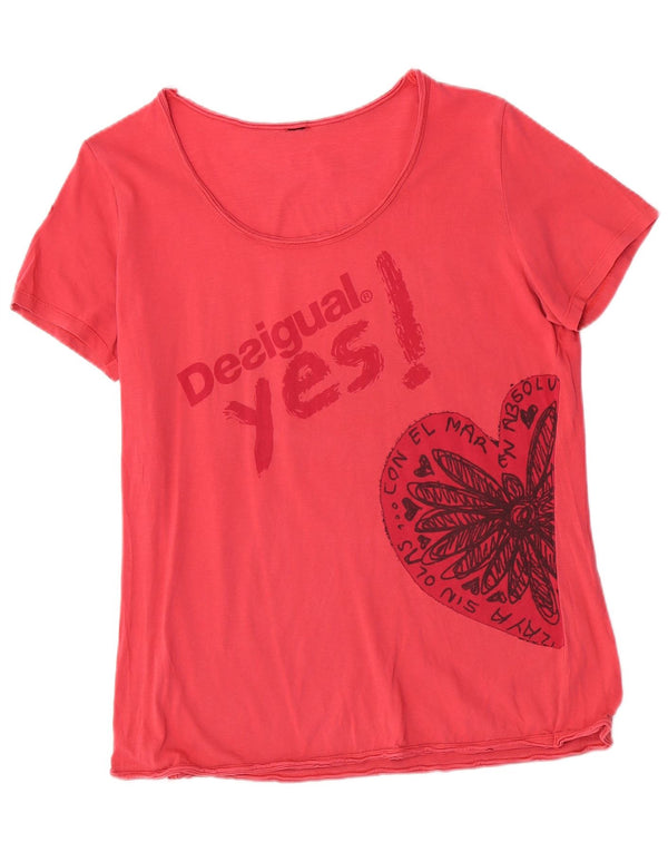 Desigual Mujer Camiseta Gráfica Top UK 14 Medium Pink