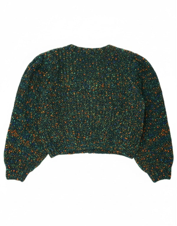 Cider Suéter tipo cárdigan corto para mujer UK 46 Poliéster moteado verde grande