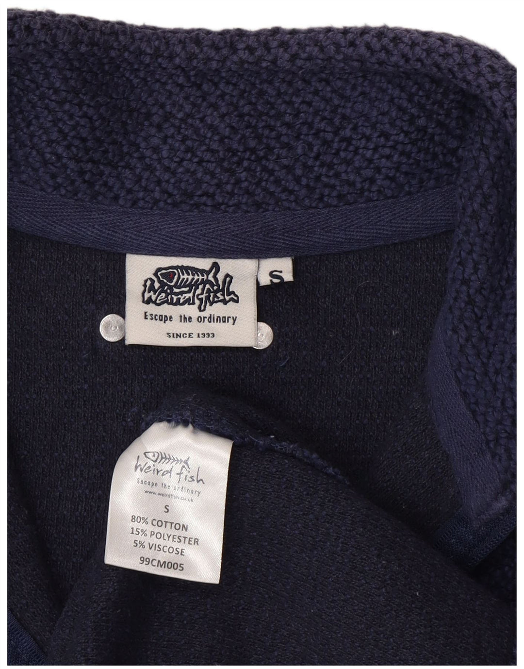 WEIRD FISH Mens Zip Neck Sweatshirt Jumper Small Navy Blue Cotton