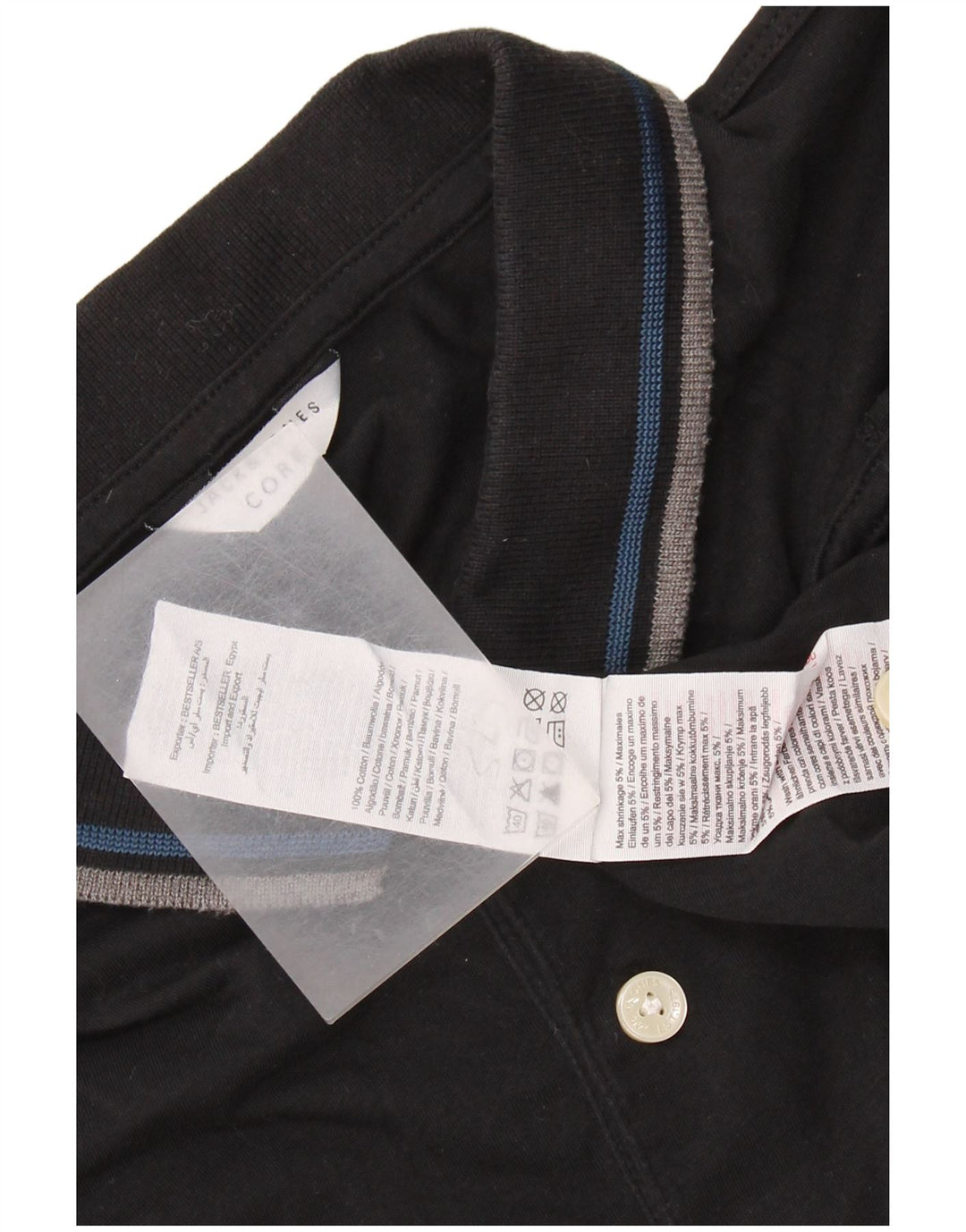 JACK & JONES Polo para hombre grande de algodón negro