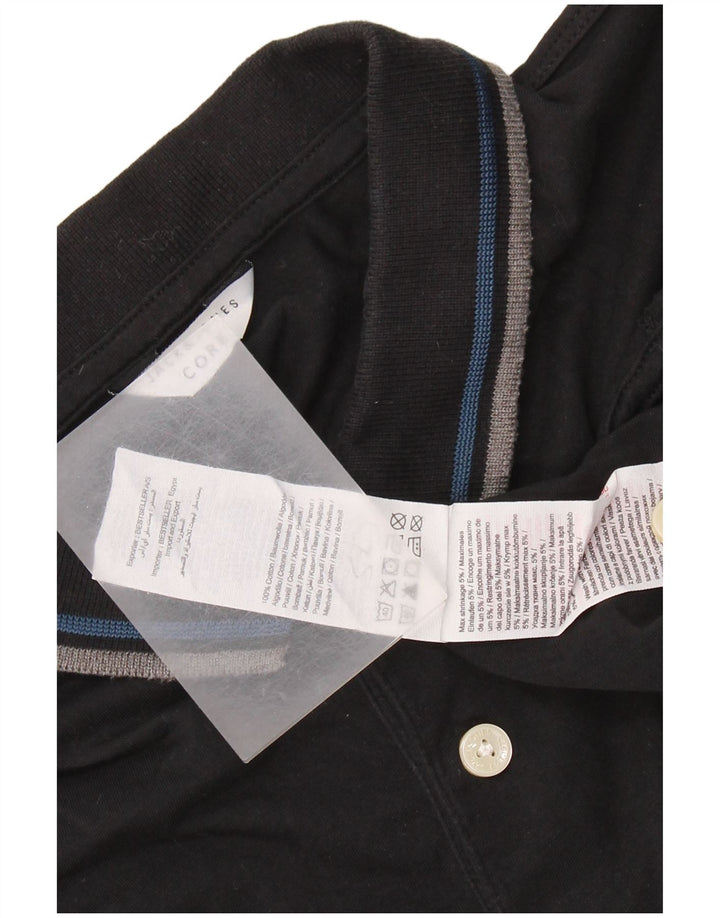 JACK & JONES Polo para hombre grande de algodón negro