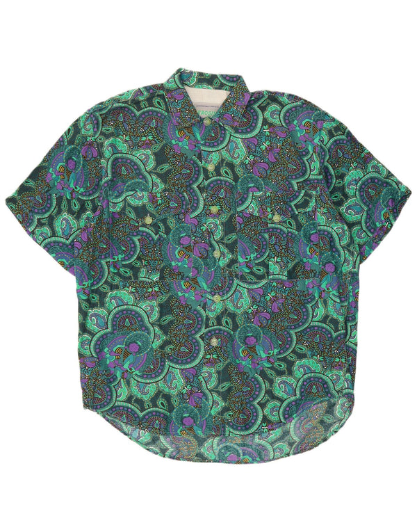 Camisa Perosino Hombre Manga Corta Grande Paisley Verde Cupro
