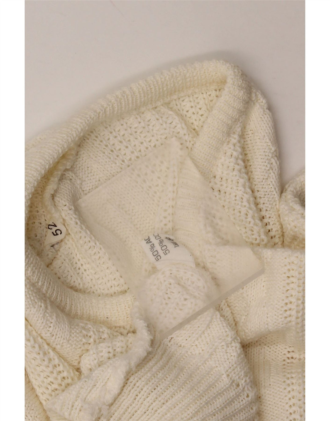 VINTAGE Jersey de cuello redondo para hombre IT 52 Acrílico blanco grande