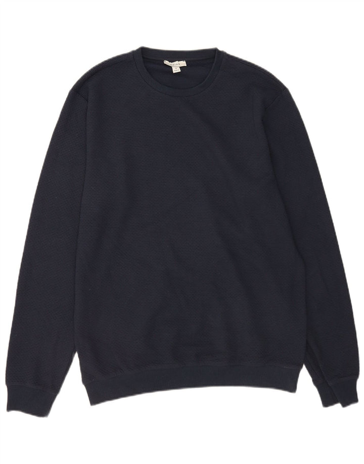 Jersey Reiss Hombre con cuello redondo y cuello redondo de algodón azul marino medio