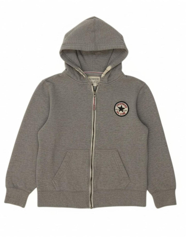 CONVERSE Boys Zip Hoodie Sweater 10-11 Years Medium  Grey Cotton