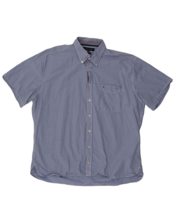 TOMMY HILFIGER Camisa de manga corta con ajuste personalizado para hombre 2XL Algodón a cuadros azul