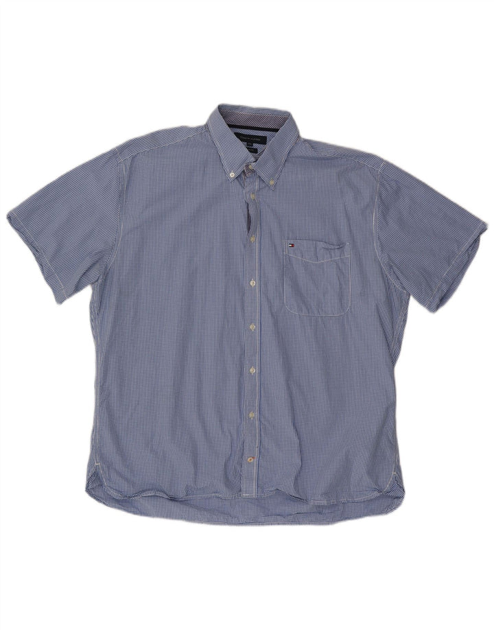 TOMMY HILFIGER Camisa de manga corta con ajuste personalizado para hombre 2XL Algodón a cuadros azul
